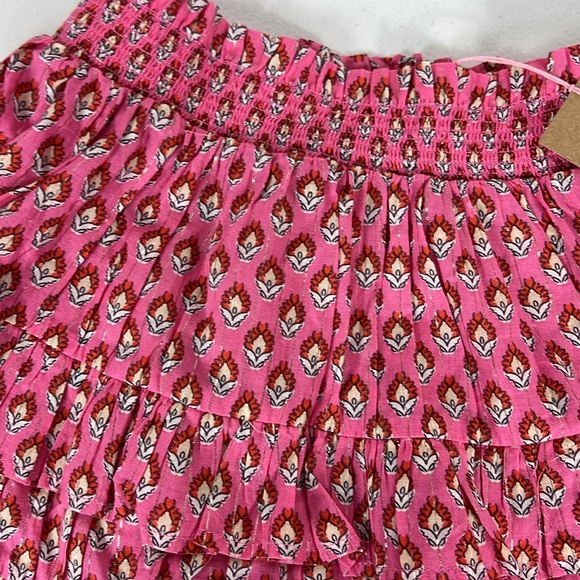 Mini Boden Sz 8-9 Y Tiered Print Skirt Elastic Waist Pink w/Silver Shimmer NWT - Picture 5 of 10